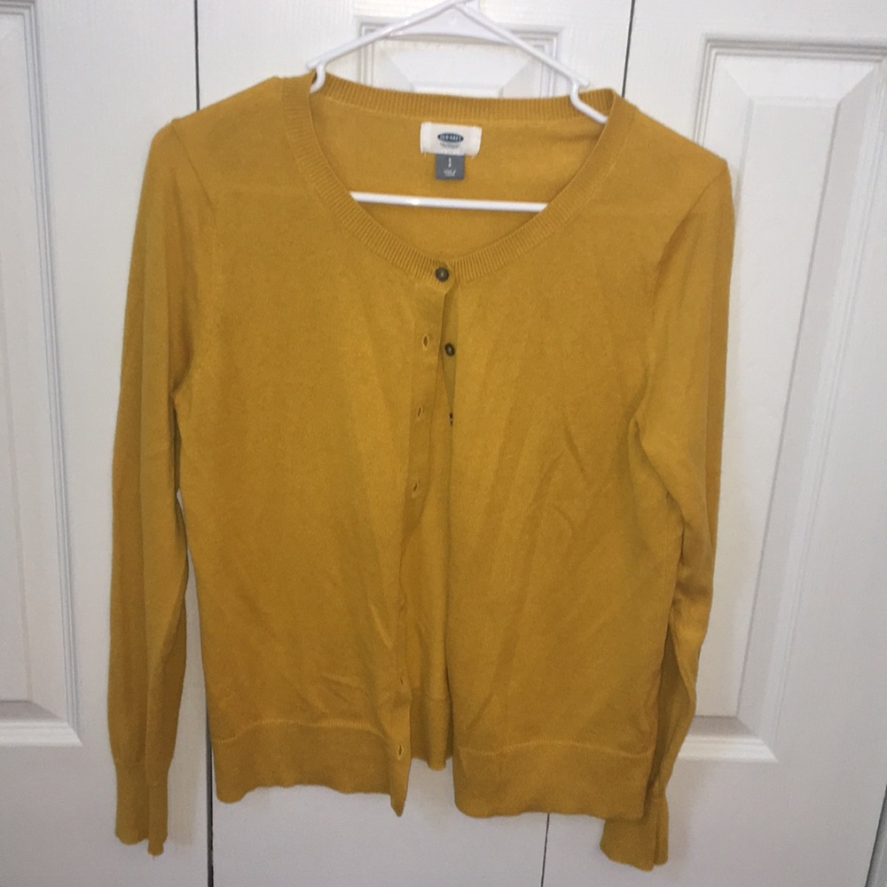 yellow cardigan